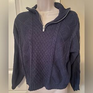 Edikted Dark Blue Cable Knit Zip-Up Sweater